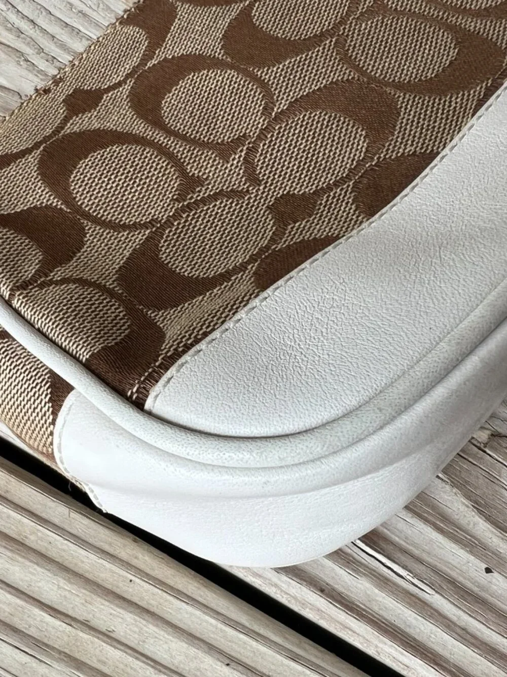 Vintage Coach Signature Jacquard Demi bag brown white leather Y2K shoulder bag - Picture 11 of 16